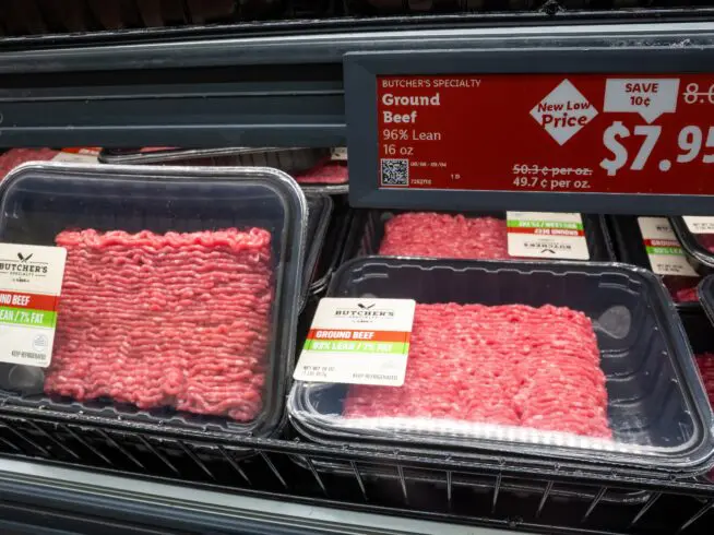 Ground beef on store shelf